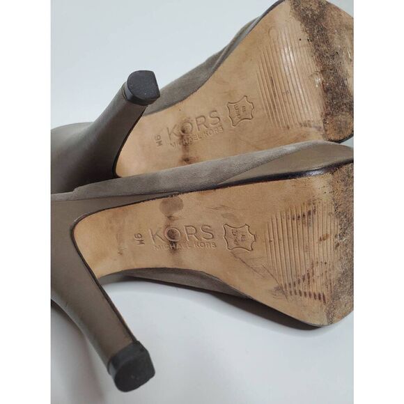 Kors Michael Kors Grey Suede Slingback Peep Toe Platform Heels Leather Slouchy - Picture 6 of 8